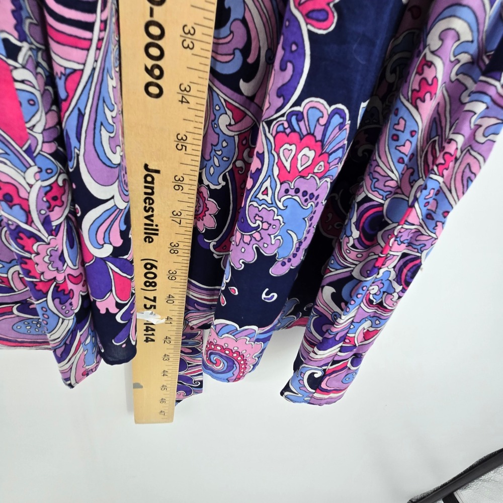 Talbots NEW Paisley Floral Shirt Dress Women 12P Blue Pink Cotton Belted Pockets - Picture 6 of 12